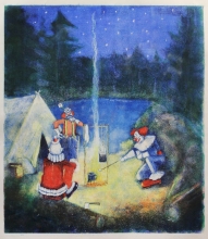 Clowns in the Wilderness, 2015, monoprint, 18 x 16 inches